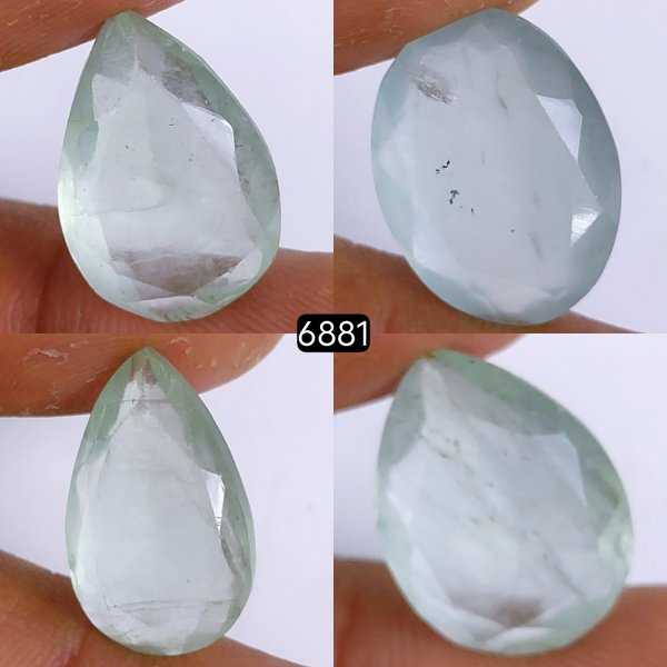 4Pcs 57Cts Natural Green Fluorite Faceted Cabochon Lot Healing Crystals, Loose gemstones Faceted Quartz for jewelry 22x14 18x12mm#6881