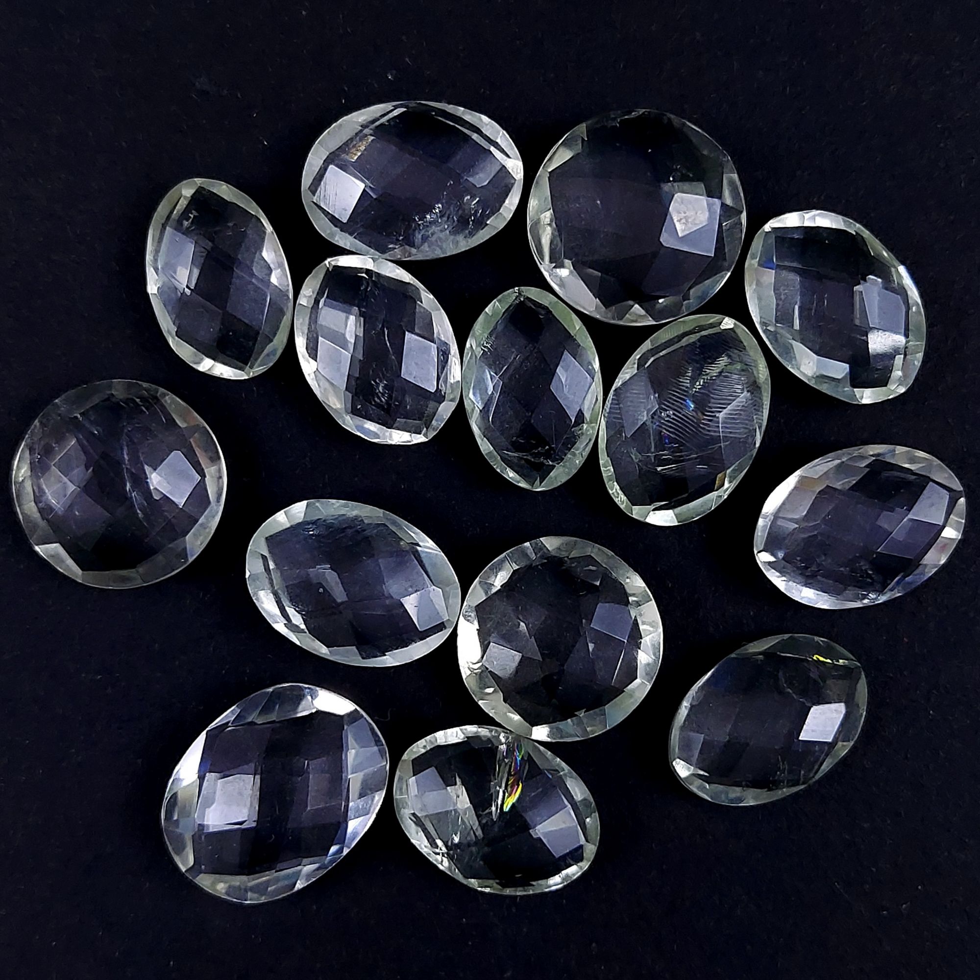 14Pcs 71Cts Natural Crystal Quartz Faceted Cabochon Gemstone Clear Quartz Crystal Briolite Loose Gemstone for jewelry Making 14x14 12x10mm#G-1646