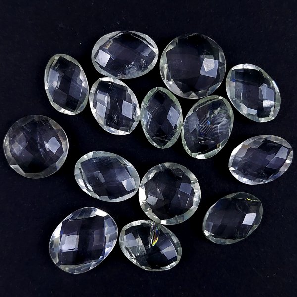 14Pcs 71Cts Natural Crystal Quartz Faceted Cabochon Gemstone Clear Quartz Crystal Briolite Loose Gemstone for jewelry Making 14x14 12x10mm#6901