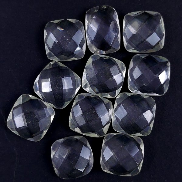 11Pcs 65Cts Natural Crystal Quartz Faceted Cabochon Gemstone Clear Quartz Crystal Briolite Loose Gemstone for jewelry Making 14x10 12x12mm#6902