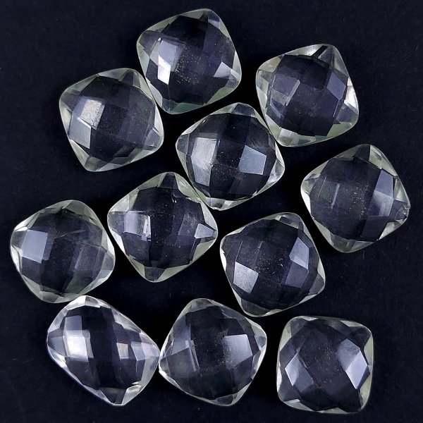 11Pcs 66Cts Natural Crystal Quartz Faceted Cabochon Gemstone Clear Quartz Crystal Briolite Loose Gemstone for jewelry Making 15x10 12x12mm#6903
