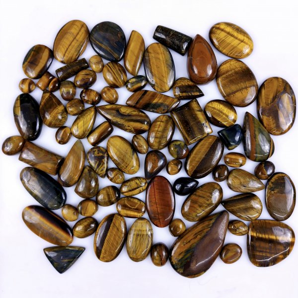 73Pcs 1695Cts Natural Tiger Eye Cabochon Loose Gemstone Tiger Eye Gemstone Smooth Both Side Polish Shiny Color Tiger Eye Gemstone 37x22 13x8mm#6909