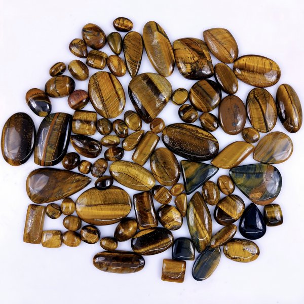 77Pcs 1693Cts Natural Tiger Eye Cabochon Loose Gemstone Tiger Eye Gemstone Smooth Both Side Polish Shiny Color Tiger Eye Gemstone 37x22 13x8mm#6915