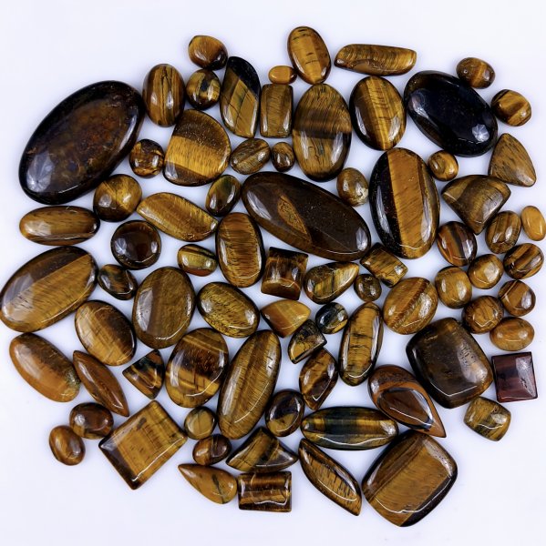 76Pcs 1607Cts Natural Tiger Eye Cabochon Loose Gemstone Tiger Eye Gemstone Smooth Both Side Polish Shiny Color Tiger Eye Gemstone 37x22 13x8mm#6921