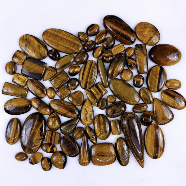 74Pcs 1670Cts Natural Tiger Eye Cabochon Loose Gemstone Tiger Eye Gemstone Smooth Both Side Polish Shiny Color Tiger Eye Gemstone 37x22 13x8mm#6927