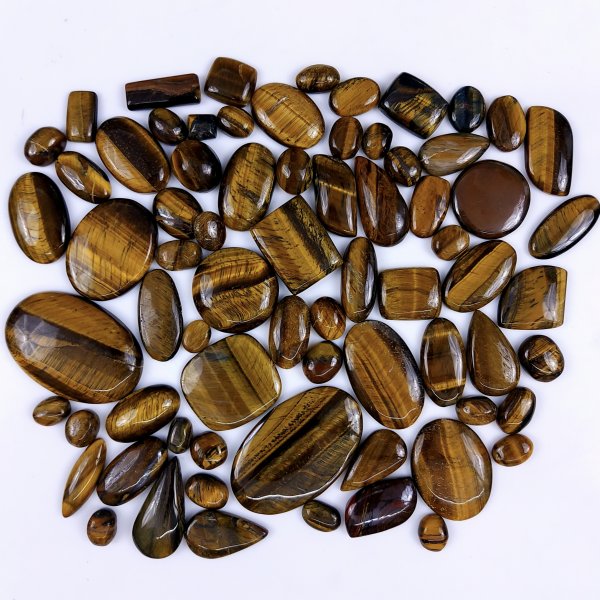 70Pcs 1626Cts Natural Tiger Eye Cabochon Loose Gemstone Tiger Eye Gemstone Smooth Both Side Polish Shiny Color Tiger Eye Gemstone 37x22 13x8mm#6956