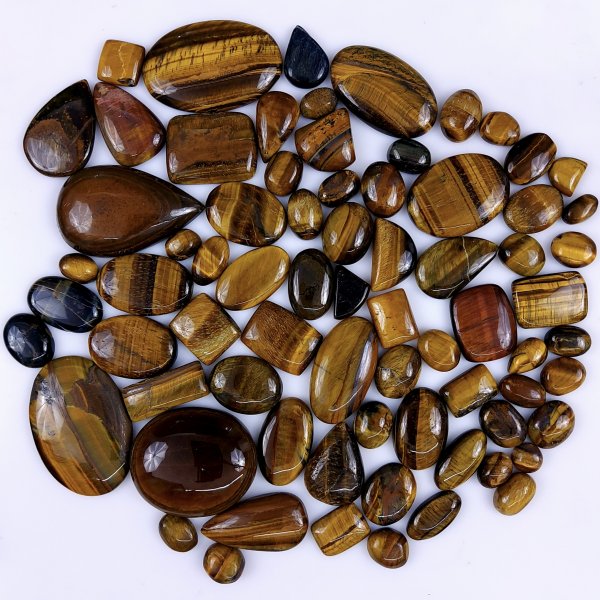 73Pcs 1616Cts Natural Tiger Eye Cabochon Loose Gemstone Tiger Eye Gemstone Smooth Both Side Polish Shiny Color Tiger Eye Gemstone 37x22 13x8mm#6957