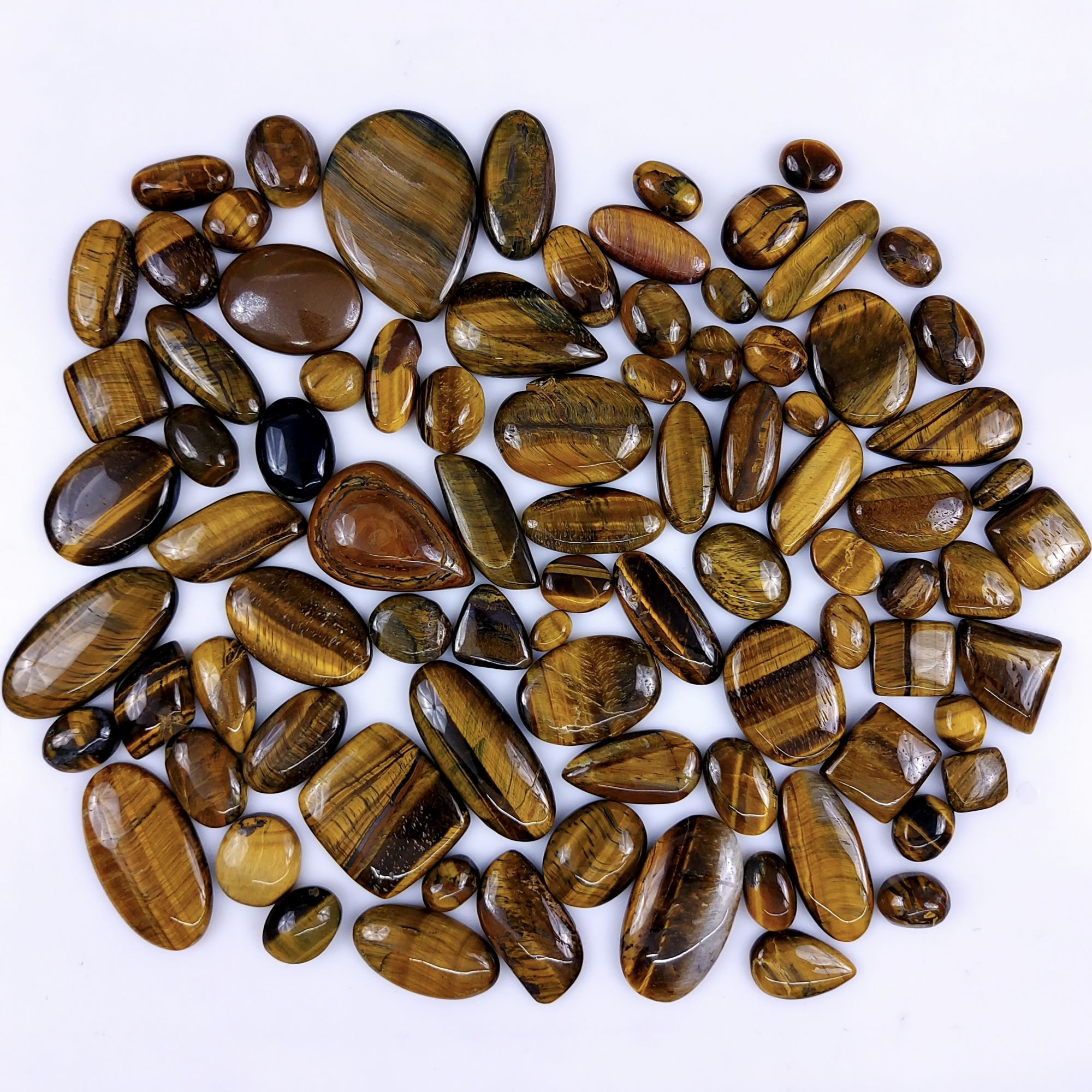 85Pcs 1587Cts Natural Tiger Eye Cabochon Loose Gemstone Tiger Eye Gemstone Smooth Both Side Polish Shiny Color Tiger Eye Gemstone 37x22 13x8mm6963