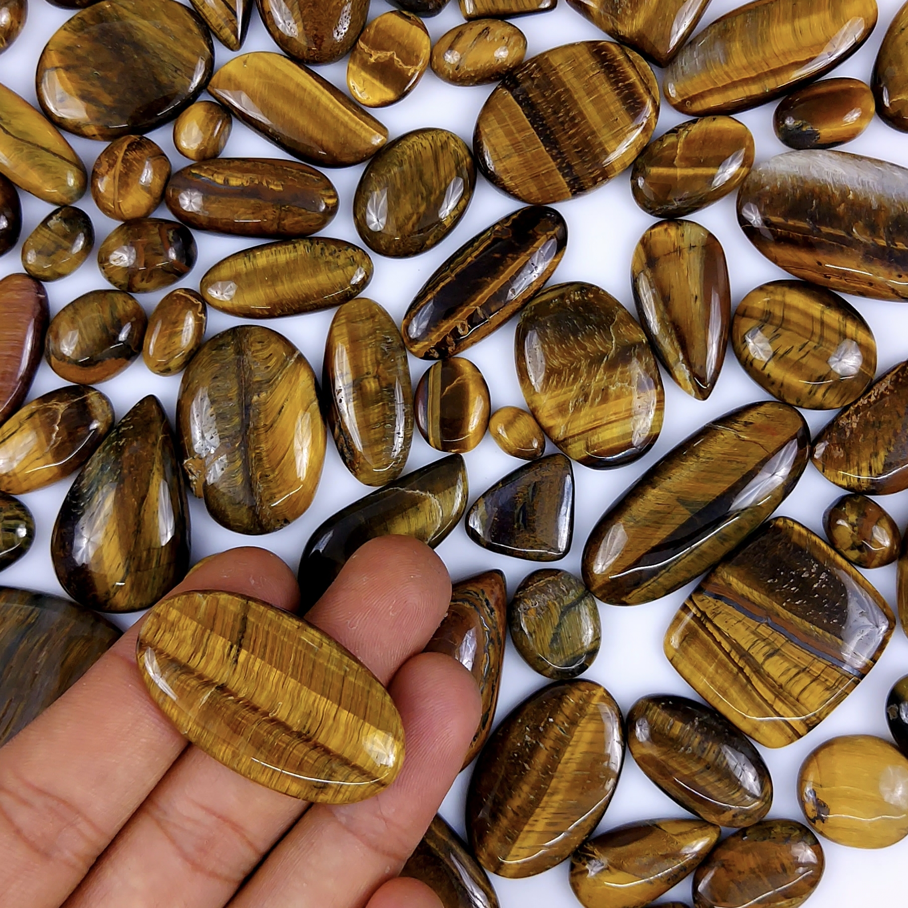 85Pcs 1587Cts Natural Tiger Eye Cabochon Loose Gemstone Tiger Eye Gemstone Smooth Both Side Polish Shiny Color Tiger Eye Gemstone 37x22 13x8mm6963