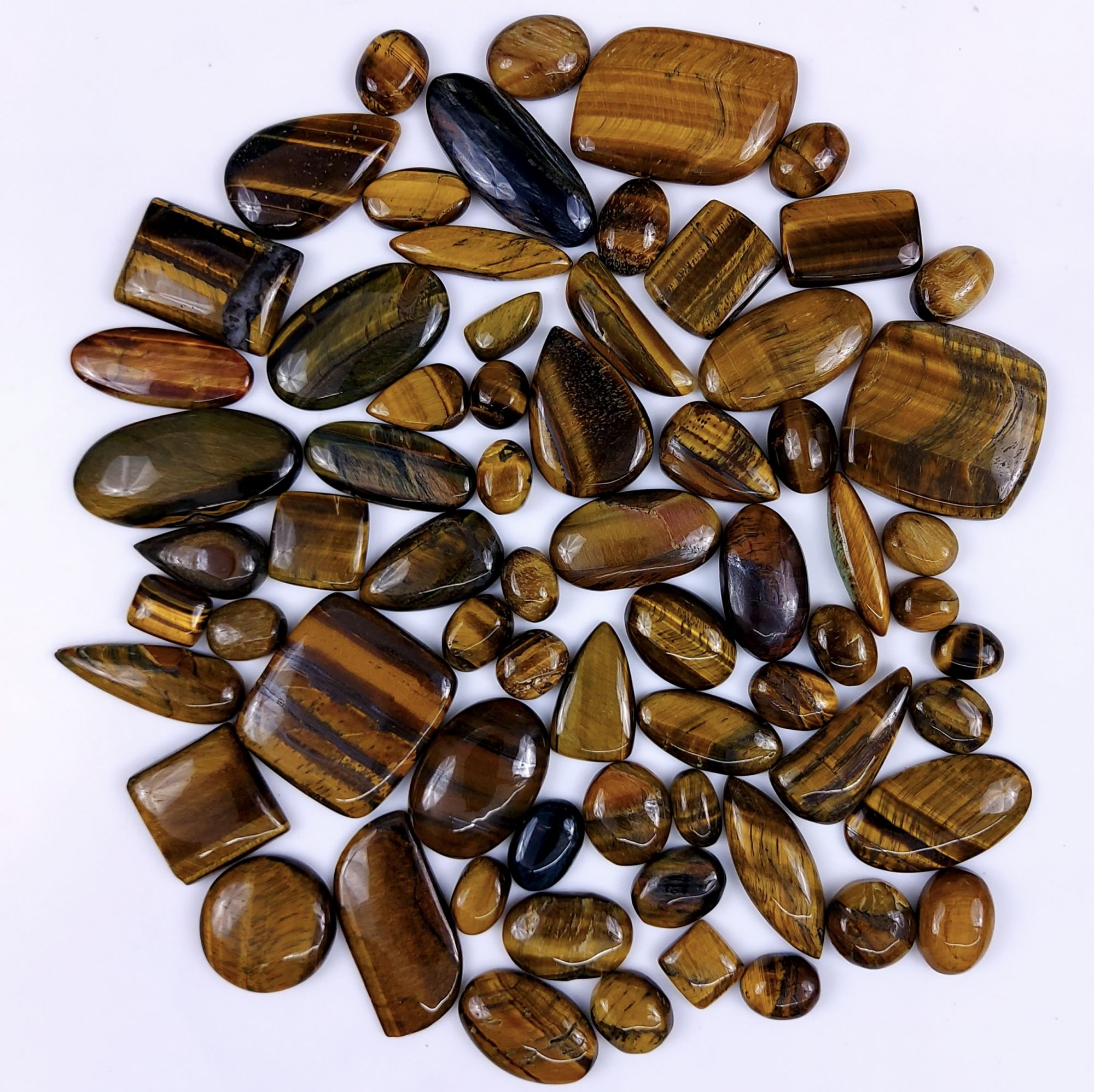 68Pcs 1481Cts Natural Tiger Eye Cabochon Loose Gemstone Tiger Eye Gemstone Smooth Both Side Polish Shiny Color Tiger Eye Gemstone 37x22 13x8mm6978