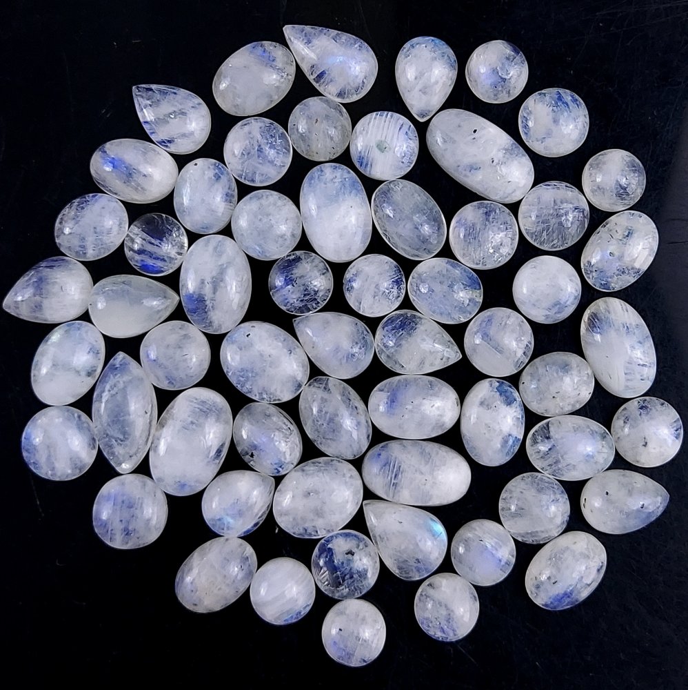 59Pcs 341Cts Natural Rainbow Cabochon Gemstone For Jewelry Making Crystal Cabochon Semi-Precious Rainbow Moonstone Flat Back Gemstone Lot 15x8 8x8mm#699