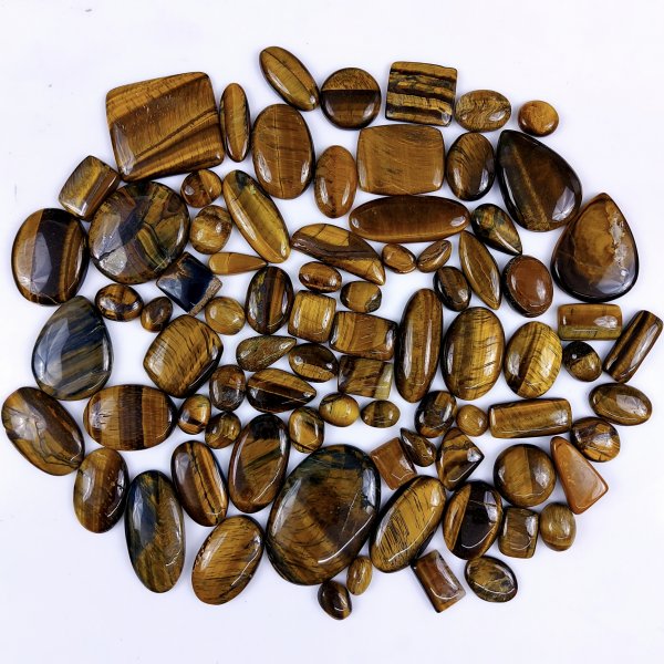 81Pcs 1666Cts Natural Tiger Eye Cabochon Loose Gemstone Tiger Eye Gemstone Smooth Both Side Polish Shiny Color Tiger Eye Gemstone 37x22 13x8mm#6994