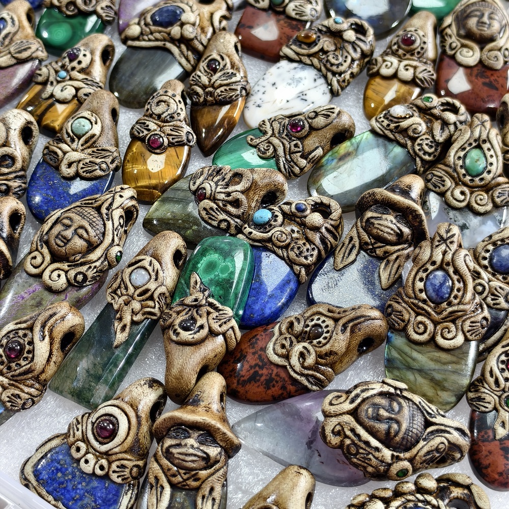 Natural Mixed Gemstone Polymer Clay Pendant 35x199x11mm 60x25x11mm Avg 90 Carat