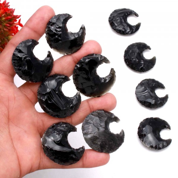 Black Obsidian Moon Carving