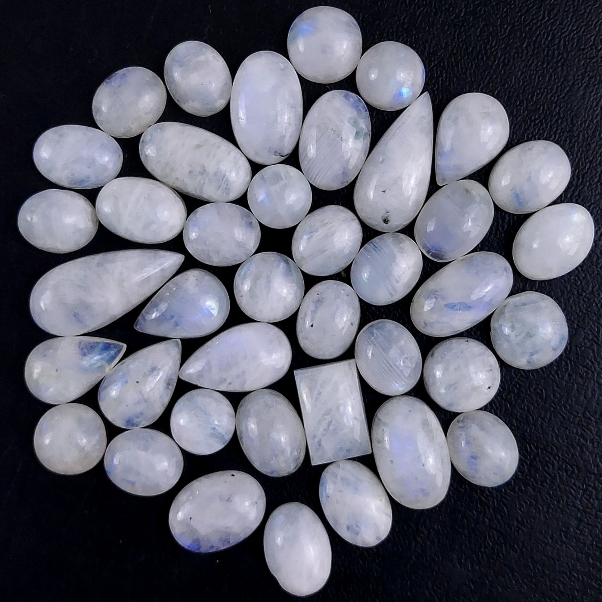 39Pcs 273Cts Natural Rainbow Cabochon Gemstone For Jewelry Making Crystal Cabochon Semi-Precious Rainbow Moonstone Flat Back Gemstone Lot 23x9 7x7mm#700