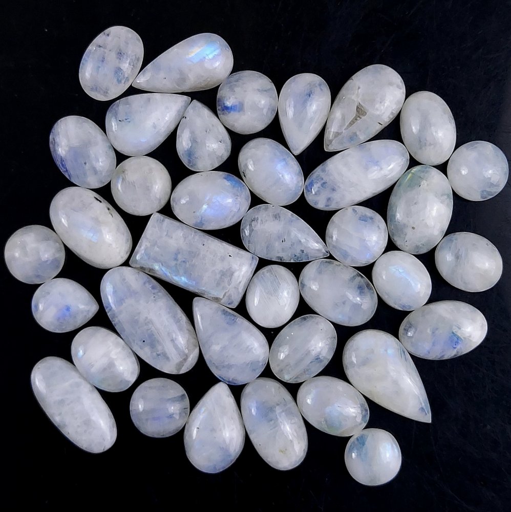 37Pcs 275Cts Natural Rainbow Cabochon Gemstone For Jewelry Making Crystal Cabochon Semi-Precious Rainbow Moonstone Flat Back Gemstone Lot 20x10 8x8mm#701