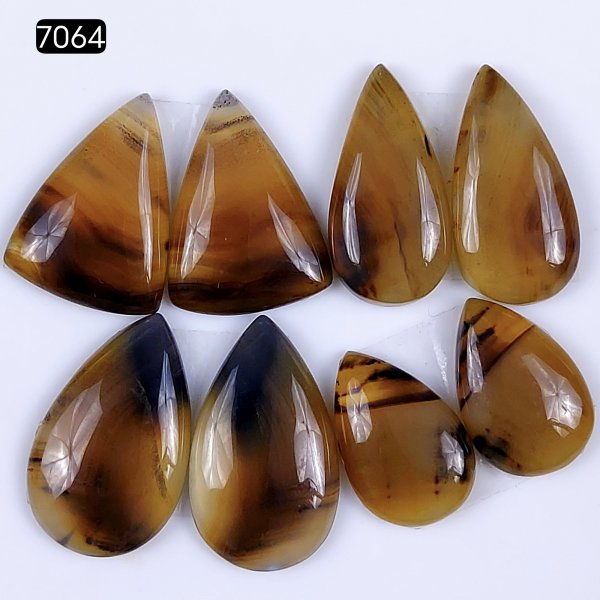 4Pairs 71Cts Natural montana agate cabochon for Jewelry Making Montana Agate Earring Pair Semi-Precious Gemstone 24x15 20x14mm#R-7064