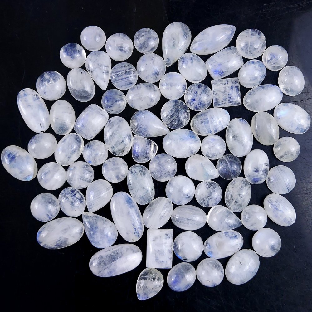77Pcs 439Cts Natural Rainbow Cabochon Gemstone For Jewelry Making Crystal Cabochon Semi-Precious Rainbow Moonstone Flat Back Gemstone Lot  19x9 8x8mm#709
