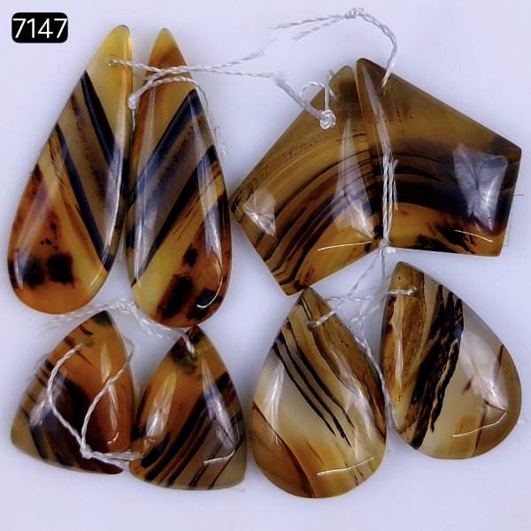 4Pairs 79Cts Natural Montana agate cabochon Pair Lot For Gemstone Earrings 32X12 18X14mm#7147