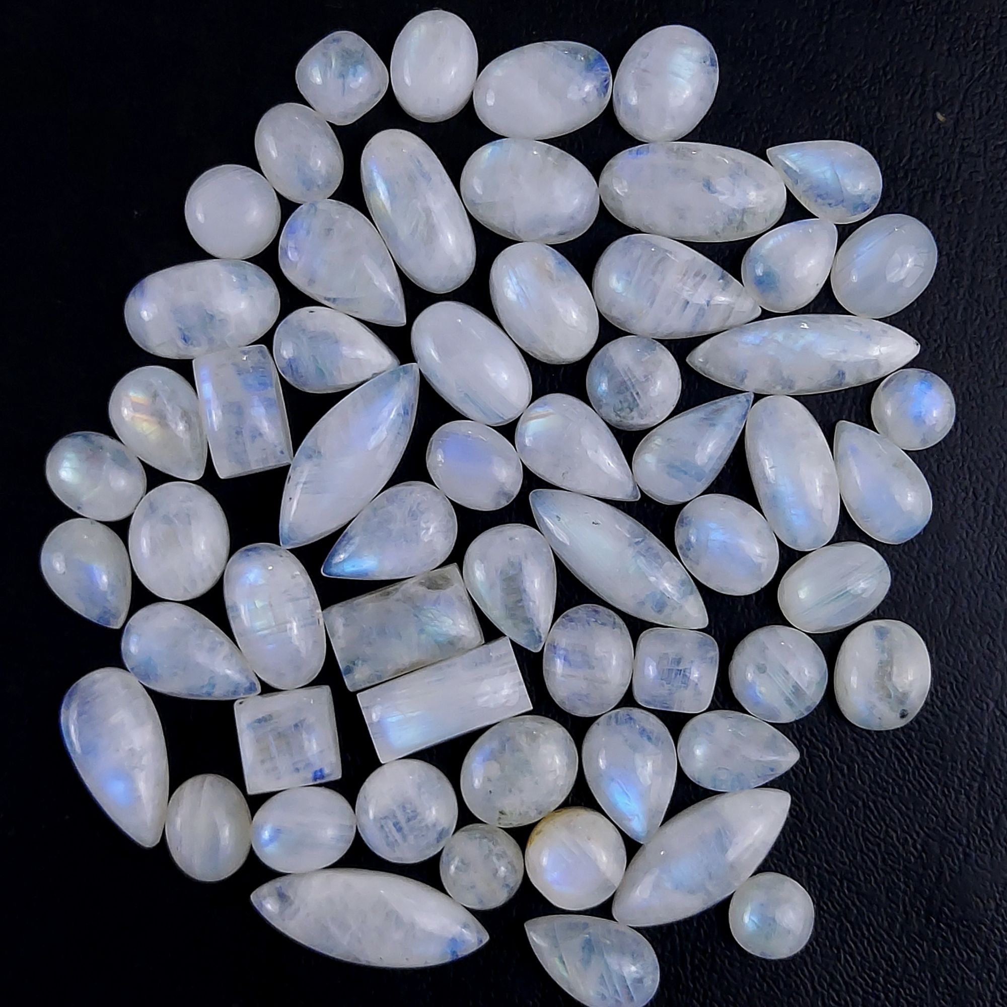 59Pcs 267Cts Natural Rainbow Cabochon Gemstone For Jewelry Making Crystal Cabochon Semi-Precious Rainbow Moonstone Flat Back Gemstone Lot 23x9 8x8mm#716