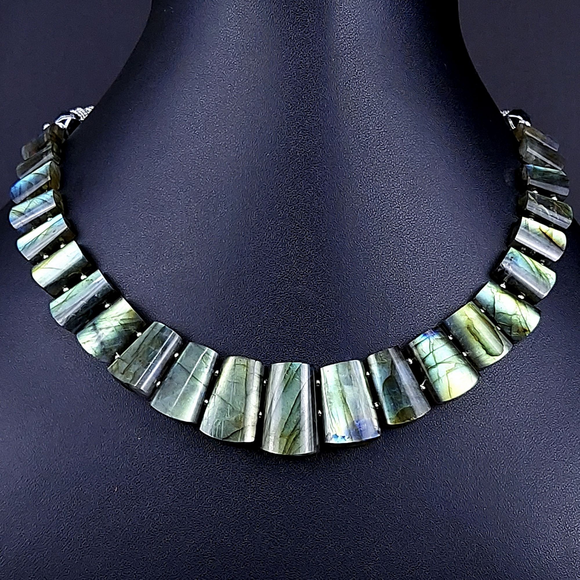 270Cts Natural Labradorite choker necklaceLabradorite Necklace Smooth Fancy Side Drill LayoutLabradorite semi-precious Gemstone Briolette Strand G-1891