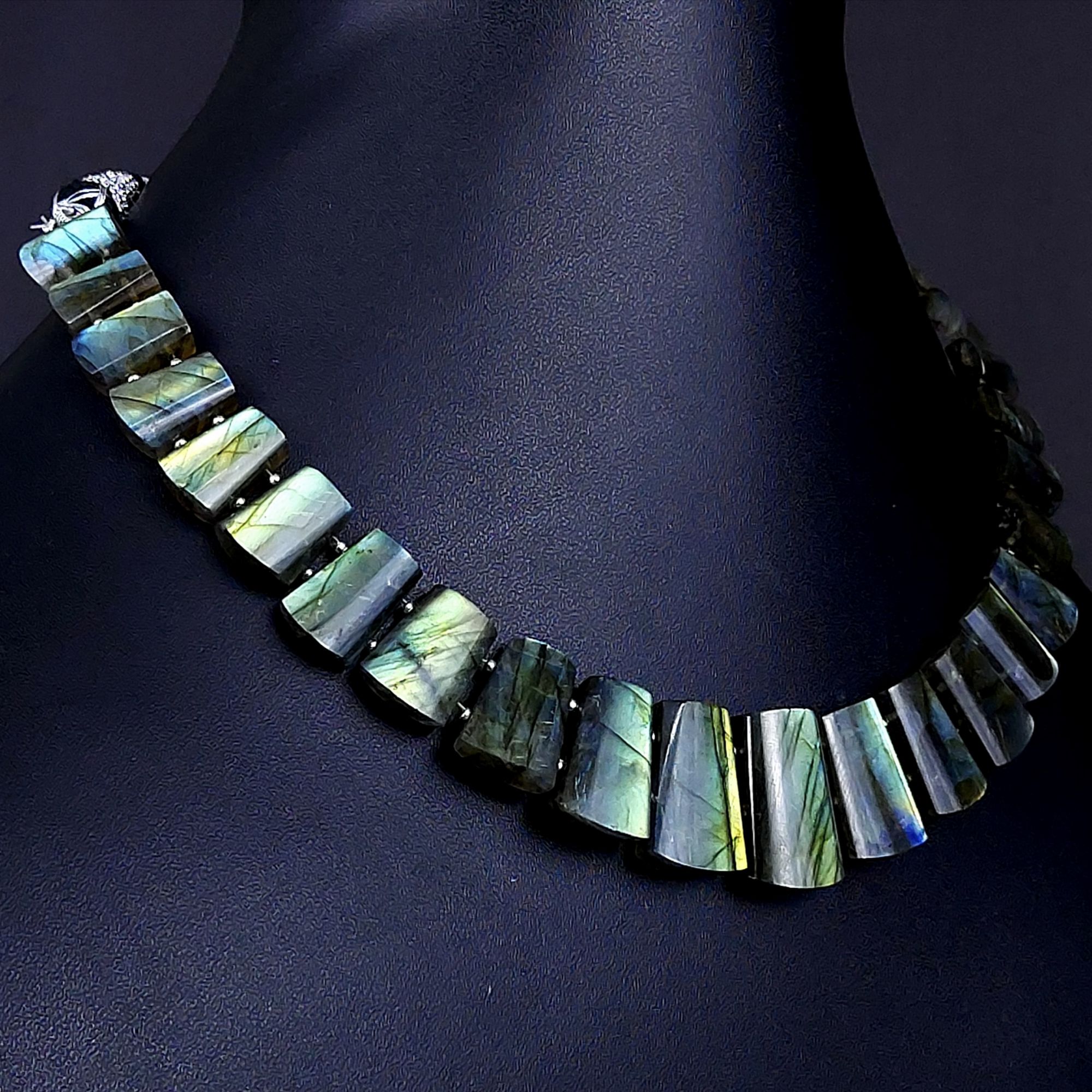 270Cts Natural Labradorite choker necklaceLabradorite Necklace Smooth Fancy Side Drill LayoutLabradorite semi-precious Gemstone Briolette Strand G-1891