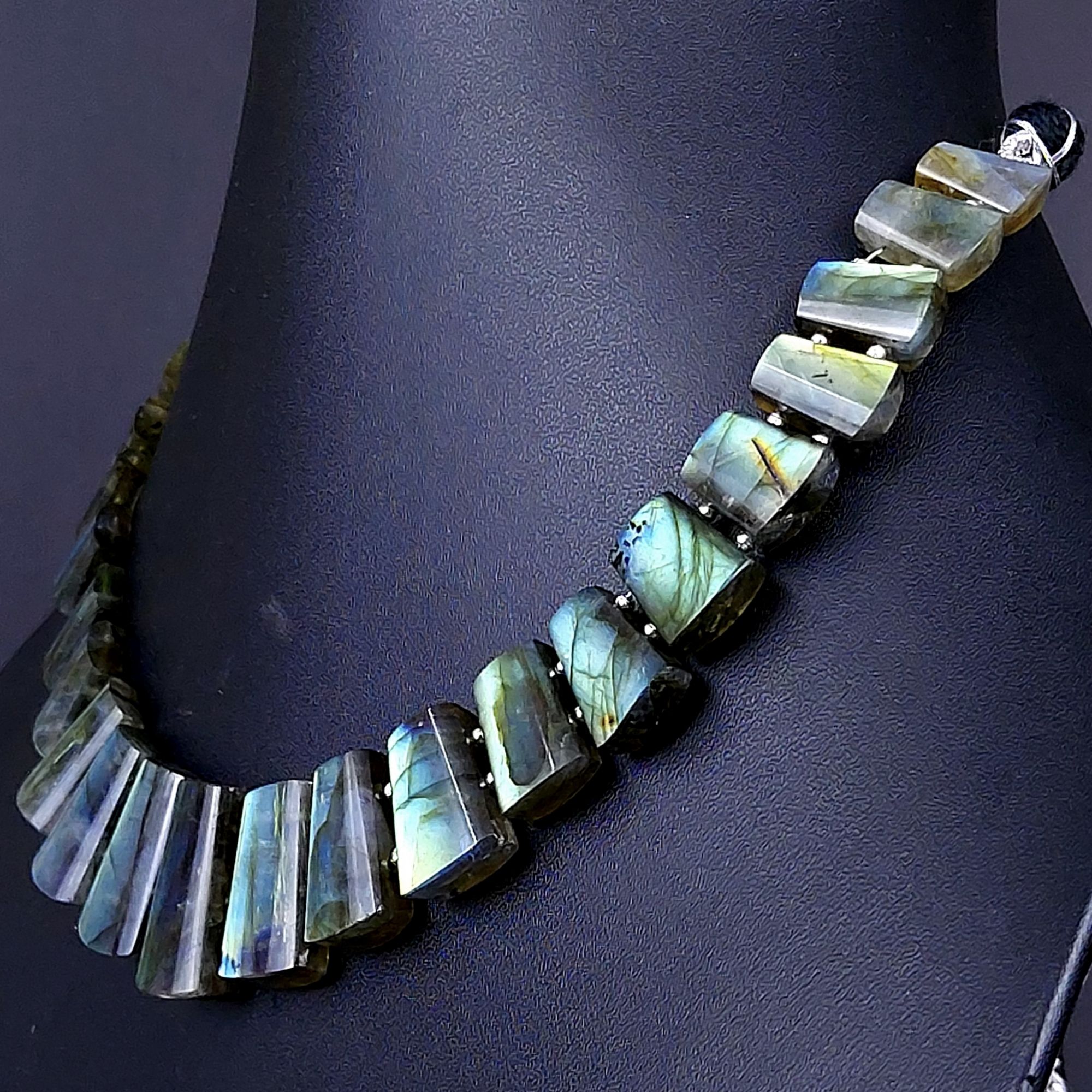 270Cts Natural Labradorite choker necklaceLabradorite Necklace Smooth Fancy Side Drill LayoutLabradorite semi-precious Gemstone Briolette Strand G-1891