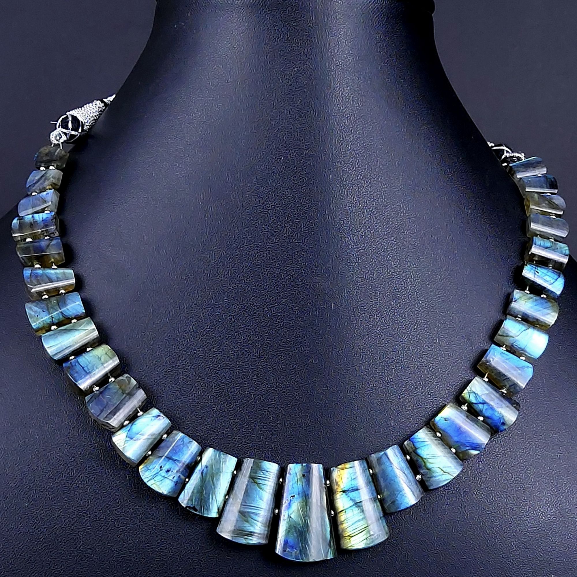 284Cts Natural Labradorite choker necklaceLabradorite Necklace Smooth Fancy Side Drill LayoutLabradorite semi-precious Gemstone Briolette Strand G-1896