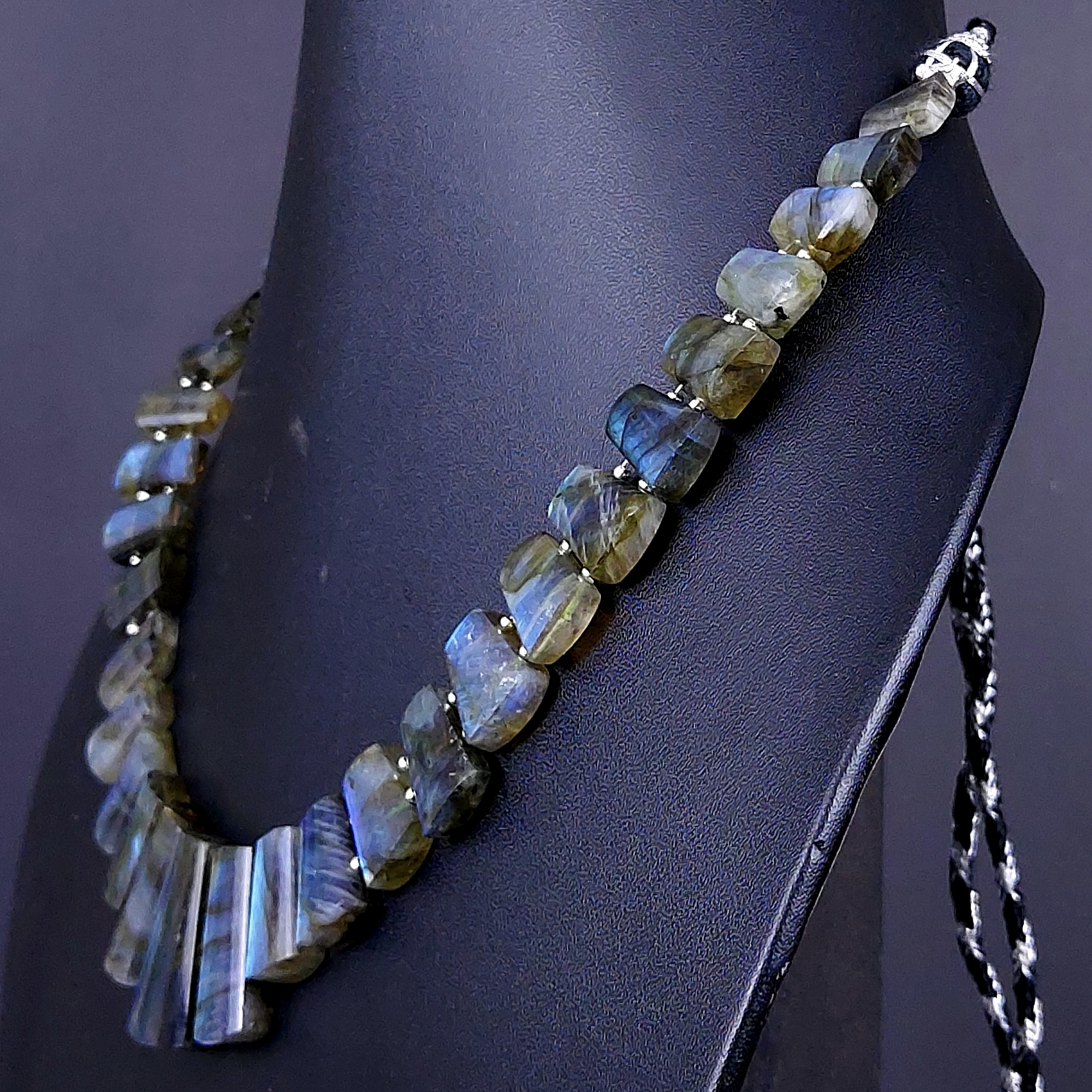 284Cts Natural Labradorite choker necklaceLabradorite Necklace Smooth Fancy Side Drill LayoutLabradorite semi-precious Gemstone Briolette Strand G-1896