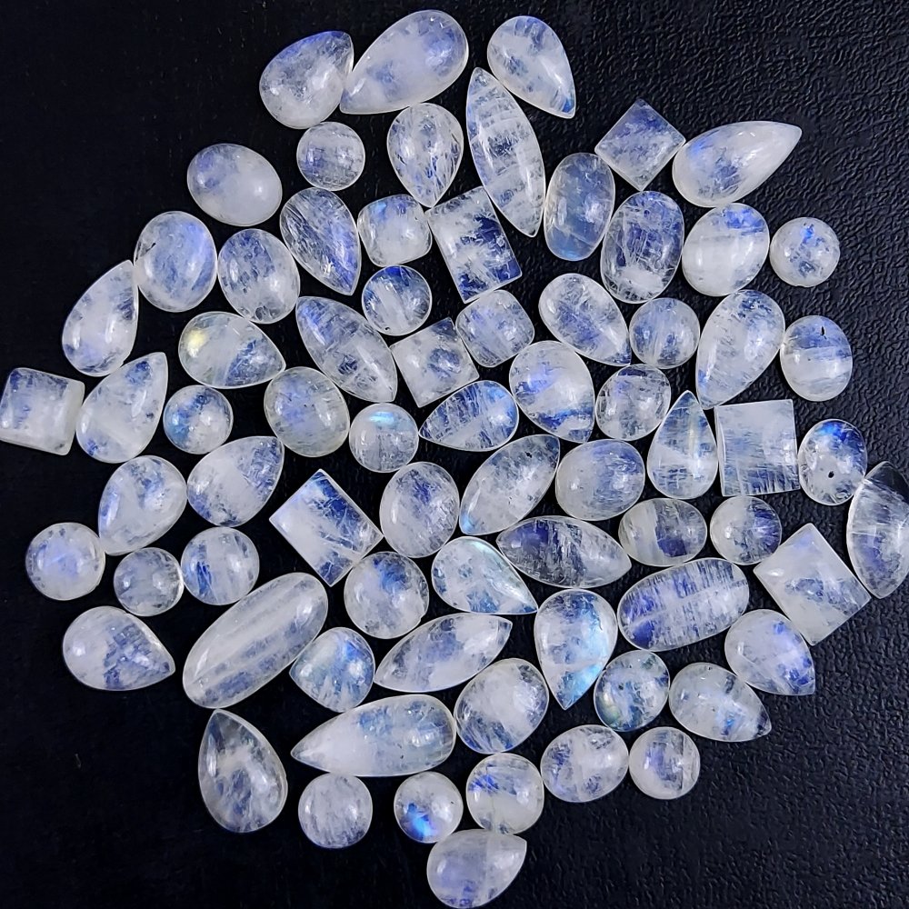 73Pcs 271Cts Natural Rainbow Cabochon Gemstone For Jewelry Making Crystal Cabochon Semi-Precious Rainbow Moonstone Flat Back Gemstone Lot 20x9 7x7mm#720