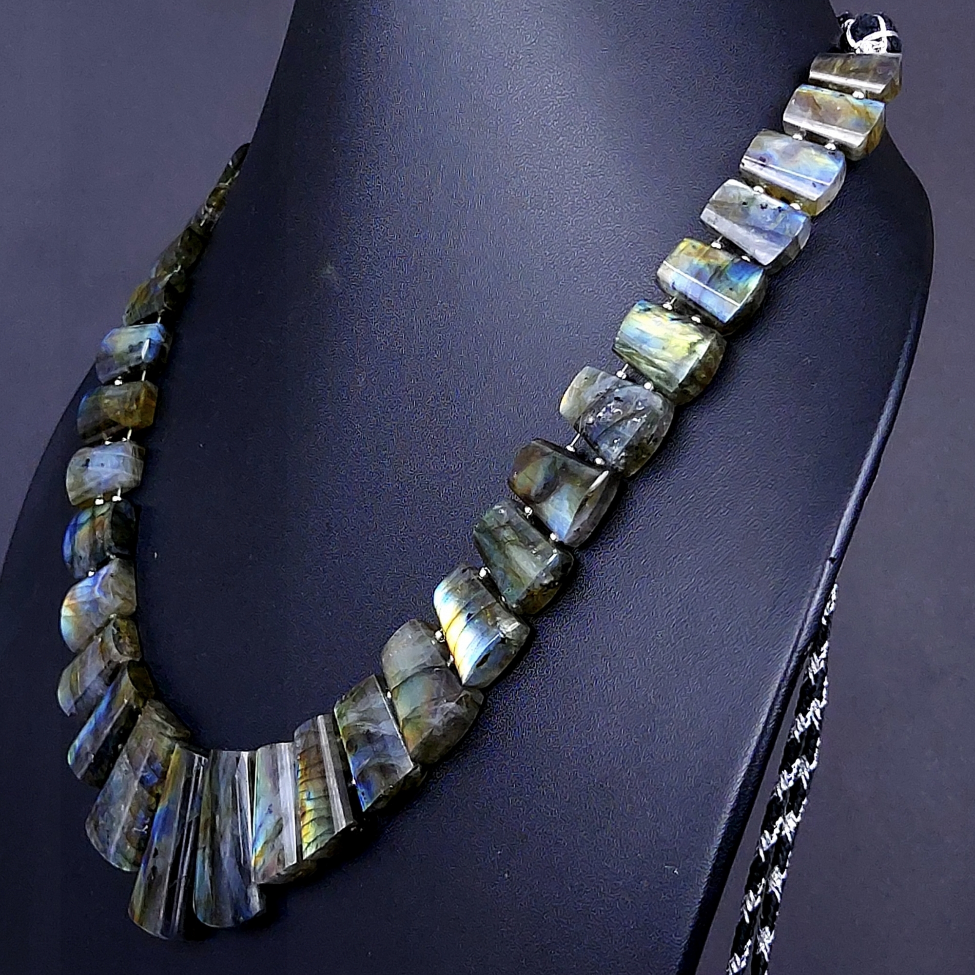 425Cts Natural Labradorite choker necklaceLabradorite Necklace Smooth Fancy Side Drill LayoutLabradorite semi-precious Gemstone Briolette Strand G-1903