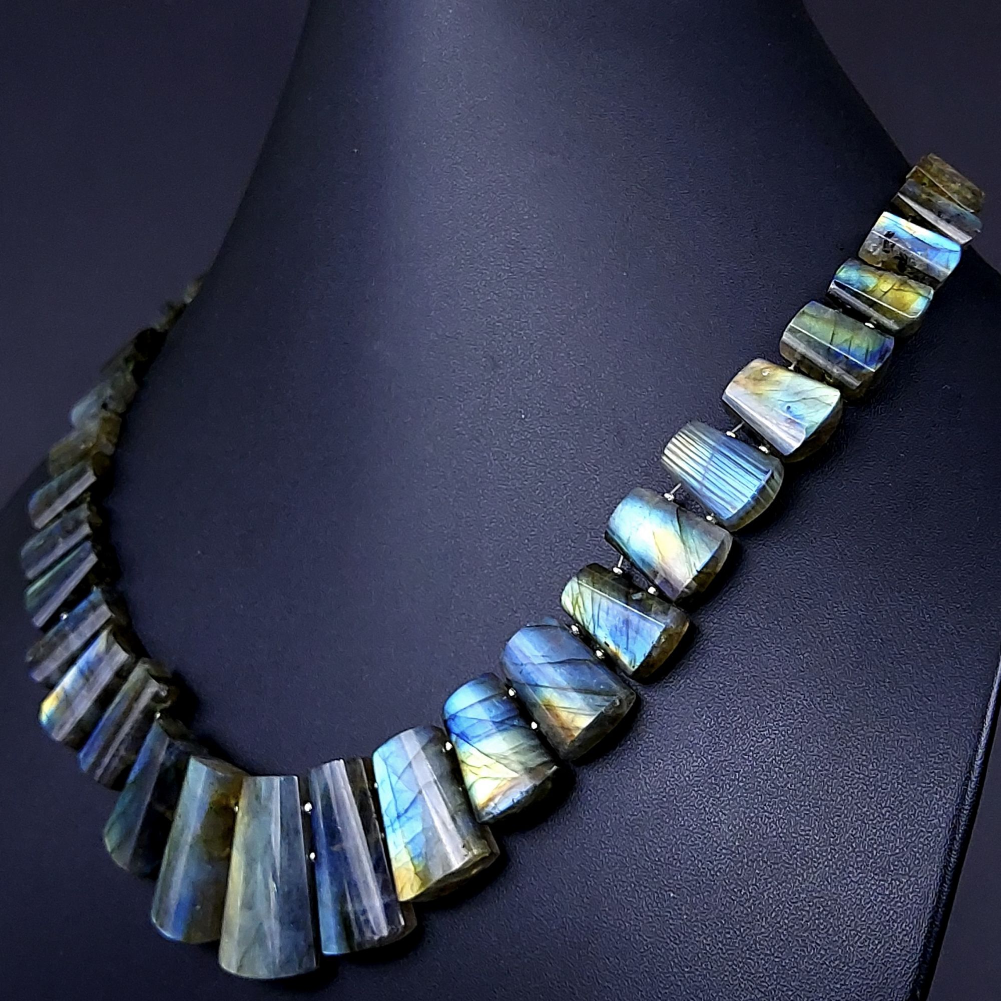408Cts Natural Labradorite choker necklaceLabradorite Necklace Smooth Fancy Side Drill LayoutLabradorite semi-precious Gemstone Briolette Strand G-1905