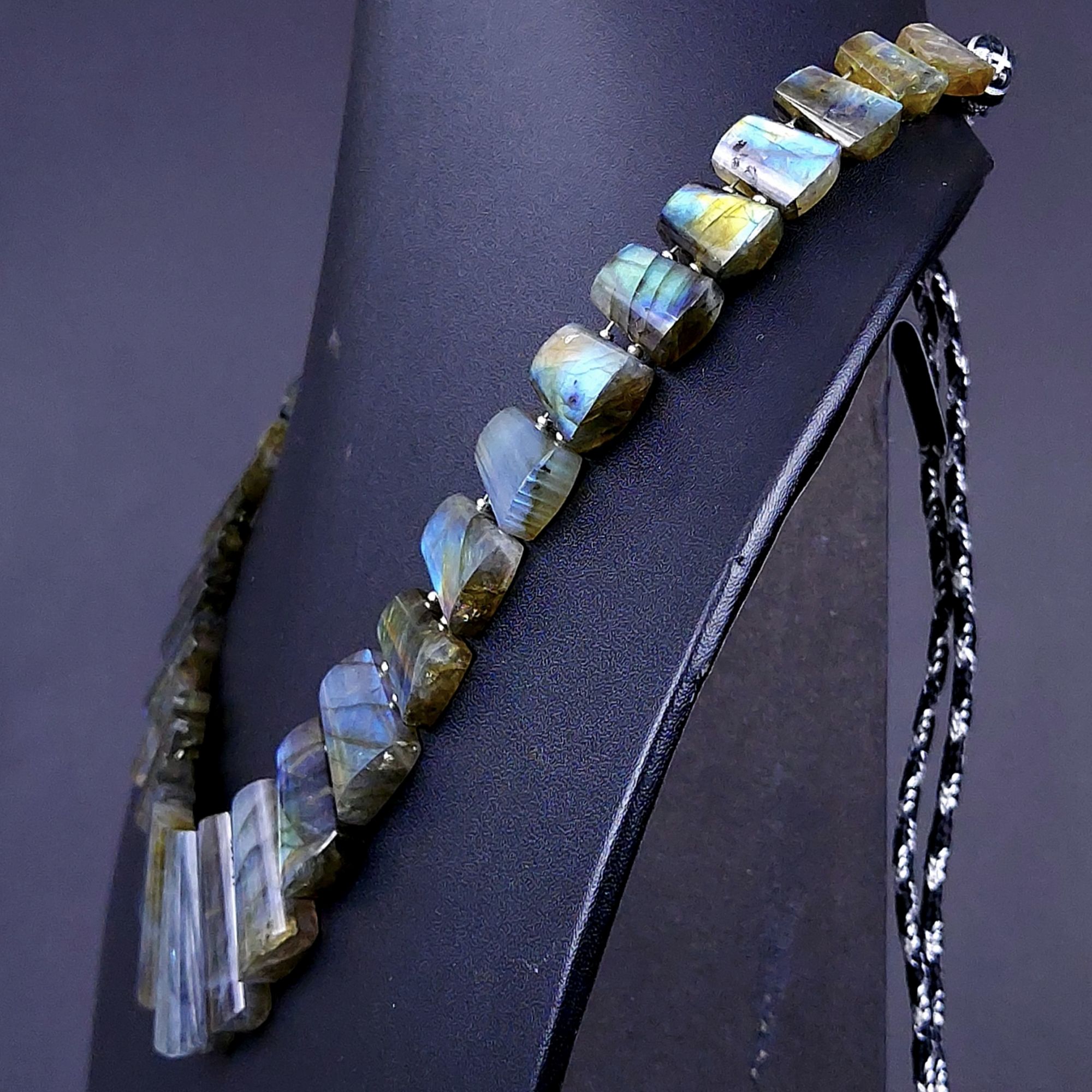 408Cts Natural Labradorite choker necklaceLabradorite Necklace Smooth Fancy Side Drill LayoutLabradorite semi-precious Gemstone Briolette Strand G-1905