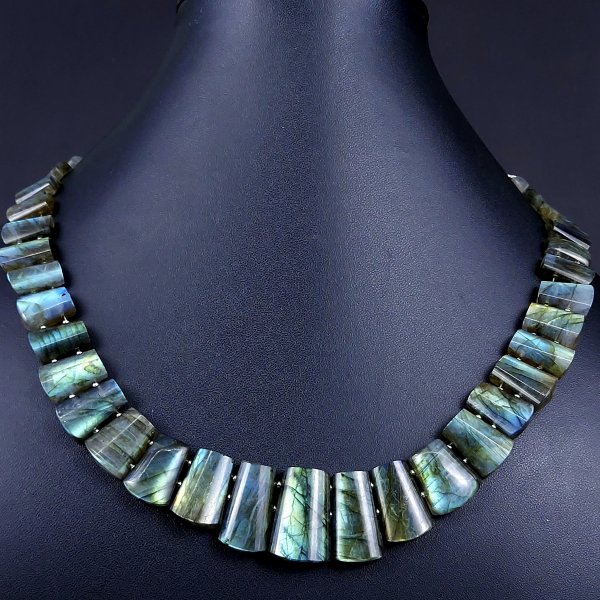 398Cts Natural Labradorite choker necklace,Labradorite Necklace Smooth Fancy Side Drill Layout,Labradorite semi-precious Gemstone Briolette Strand #G-1909
