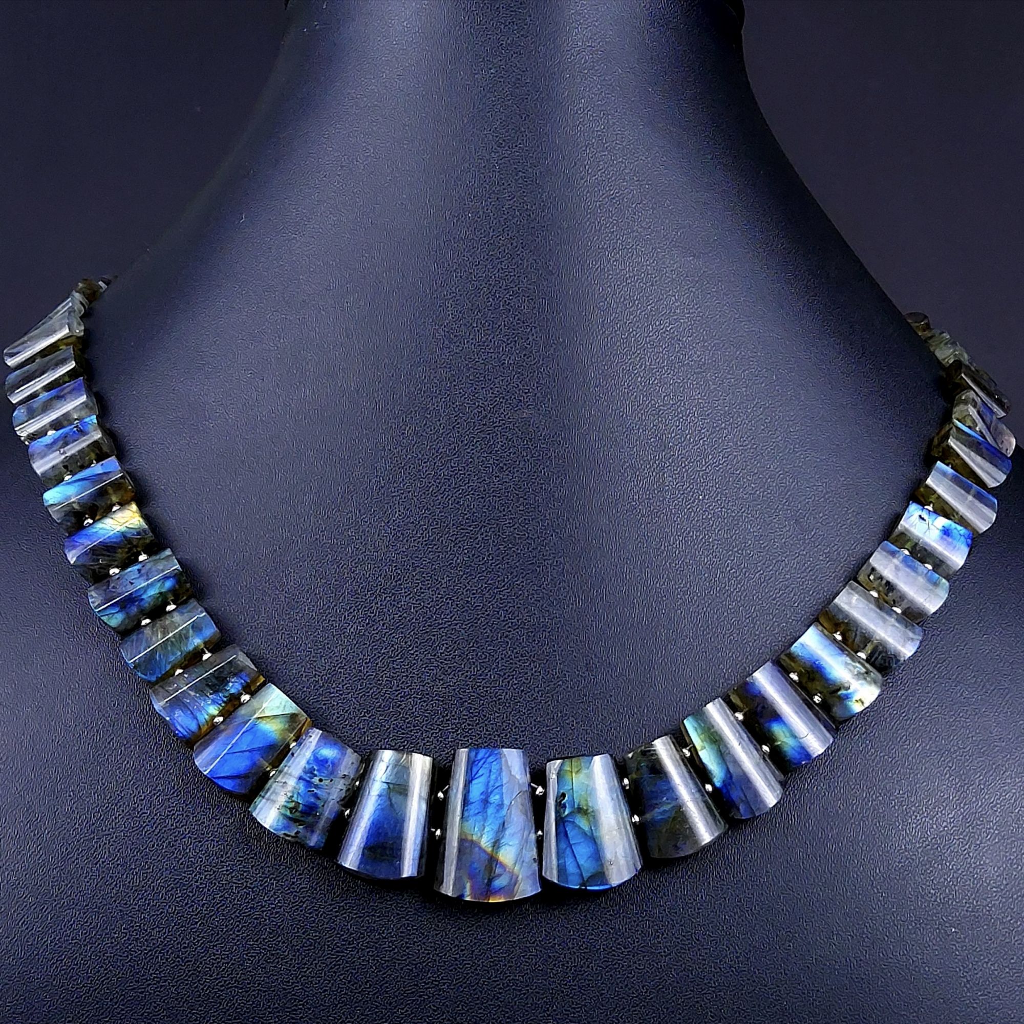 290Cts Natural Labradorite choker necklaceLabradorite Necklace Smooth Fancy Side Drill LayoutLabradorite semi-precious Gemstone Briolette Strand G-1910