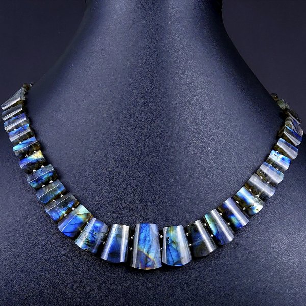 290Cts Natural Labradorite choker necklace,Labradorite Necklace Smooth Fancy Side Drill Layout,Labradorite semi-precious Gemstone Briolette Strand #G-1910