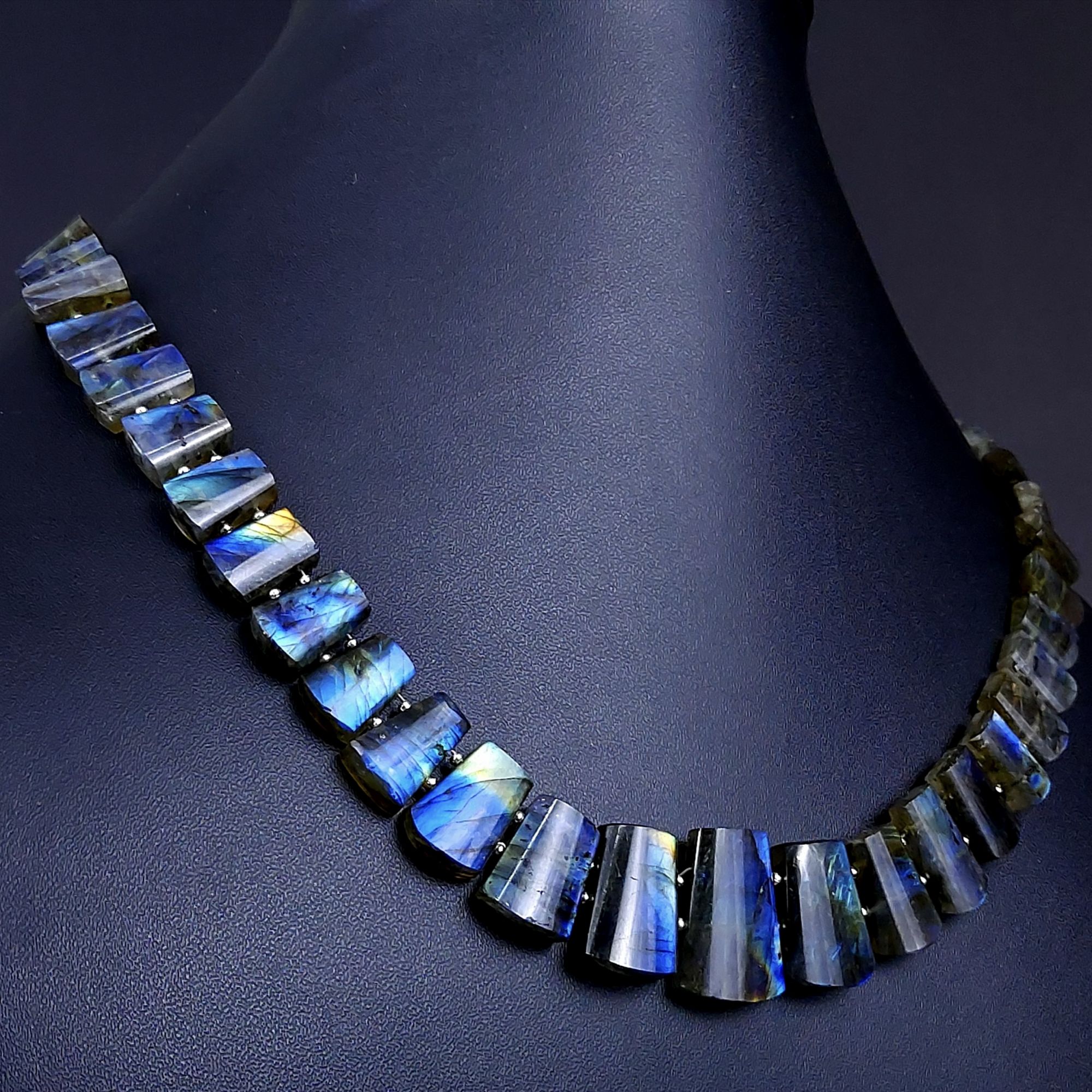 290Cts Natural Labradorite choker necklaceLabradorite Necklace Smooth Fancy Side Drill LayoutLabradorite semi-precious Gemstone Briolette Strand G-1910