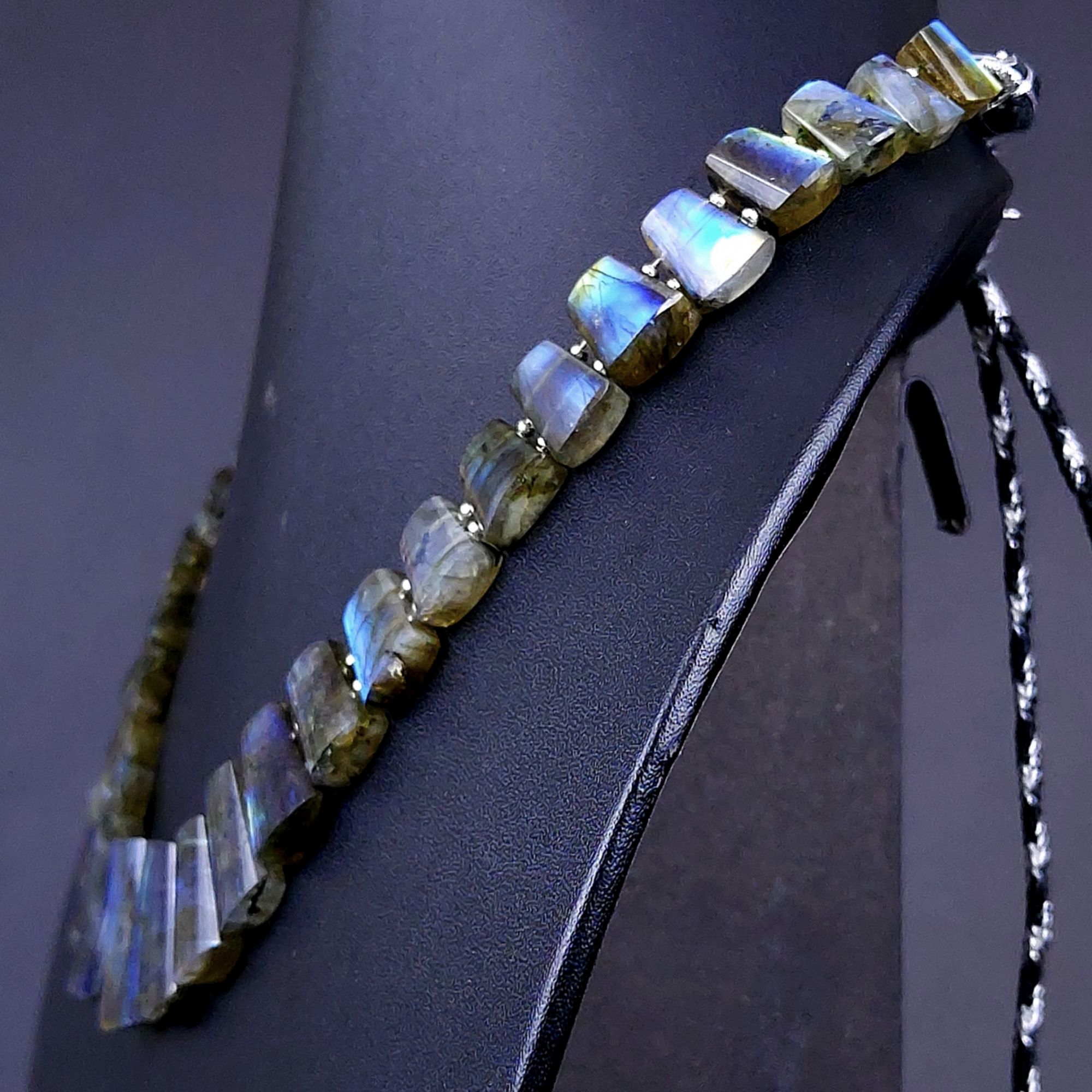 290Cts Natural Labradorite choker necklaceLabradorite Necklace Smooth Fancy Side Drill LayoutLabradorite semi-precious Gemstone Briolette Strand G-1910