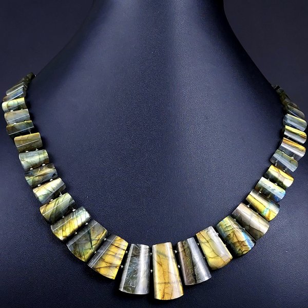 394Cts Natural Labradorite choker necklace,Labradorite Necklace Smooth Fancy Side Drill Layout,Labradorite semi-precious Gemstone Briolette Strand #G-1913