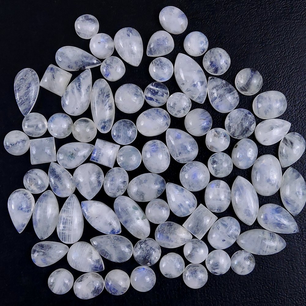 75Pcs 252Cts Natural Rainbow Cabochon Gemstone For Jewelry Making Crystal Cabochon Semi-Precious Rainbow Moonstone Flat Back Gemstone Lot 18x8 8x8mm#722