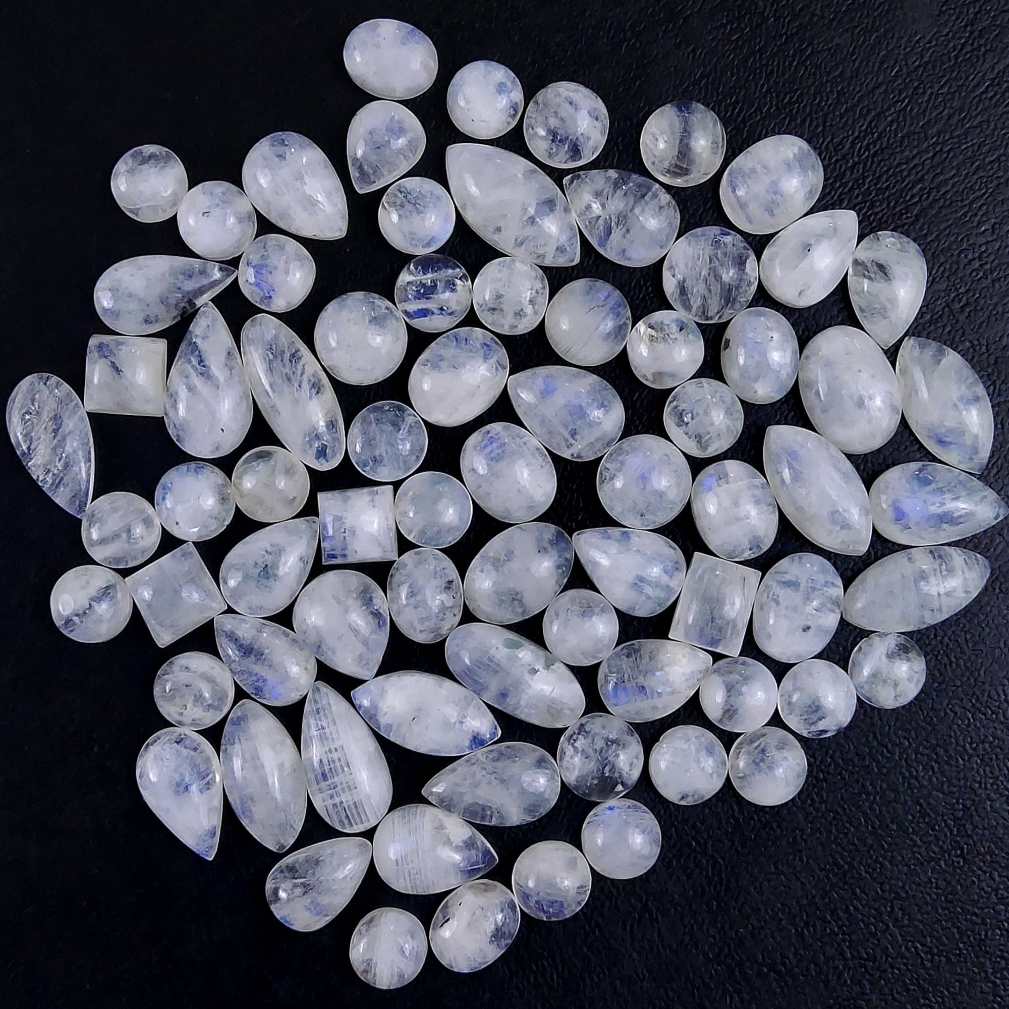 75Pcs 252Cts Natural Rainbow Cabochon Gemstone For Jewelry Making Crystal Cabochon Semi-Precious Rainbow Moonstone Flat Back Gemstone Lot 18x8 8x8mm#722