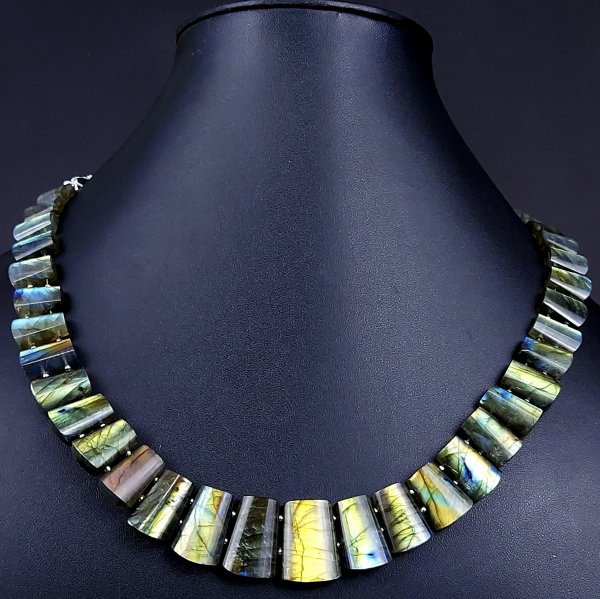 340Cts Natural Labradorite choker necklace,Labradorite Necklace Smooth Fancy Side Drill Layout,Labradorite semi-precious Gemstone Briolette Strand #G-1914