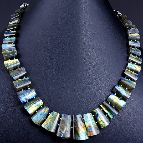 397Cts Natural Labradorite choker necklace,Labradorite Necklace Smooth Fancy Side Drill Layout,Labradorite semi-precious Gemstone Briolette Strand #G-1915