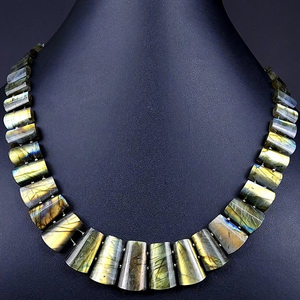 390Cts Natural Labradorite choker necklace,Labradorite Necklace Smooth Fancy Side Drill Layout,Labradorite semi-precious Gemstone Briolette Strand #G-1916