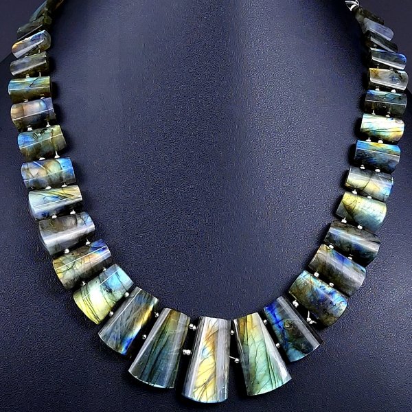 408Cts Natural Labradorite choker necklace,Labradorite Necklace Smooth Fancy Side Drill Layout,Labradorite semi-precious Gemstone Briolette Strand #G-1918