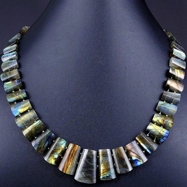 381Cts Natural Labradorite choker necklace,Labradorite Necklace Smooth Fancy Side Drill Layout,Labradorite semi-precious Gemstone Briolette Strand #G-1919