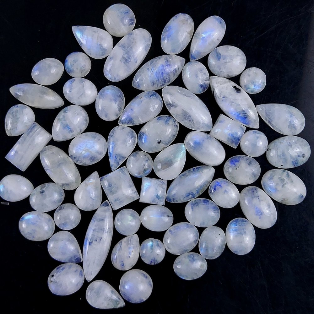 57Pcs 236Cts Natural Rainbow Cabochon Gemstone For Jewelry Making Crystal Cabochon Semi-Precious Rainbow Moonstone Flat Back Gemstone Lot 245x7 7x7mm#723