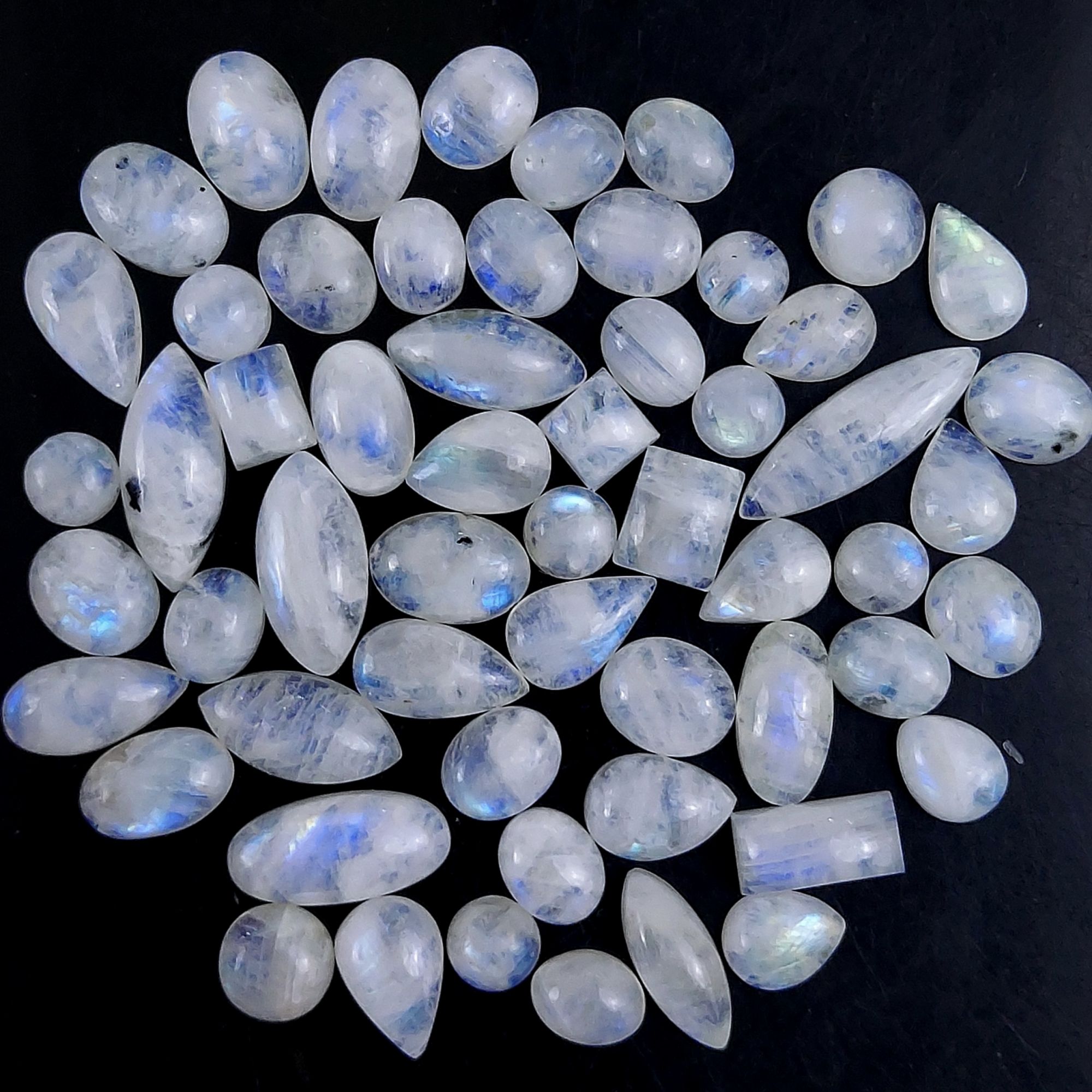 57Pcs 236Cts Natural Rainbow Cabochon Gemstone For Jewelry Making Crystal Cabochon Semi-Precious Rainbow Moonstone Flat Back Gemstone Lot 245x7 7x7mm#723