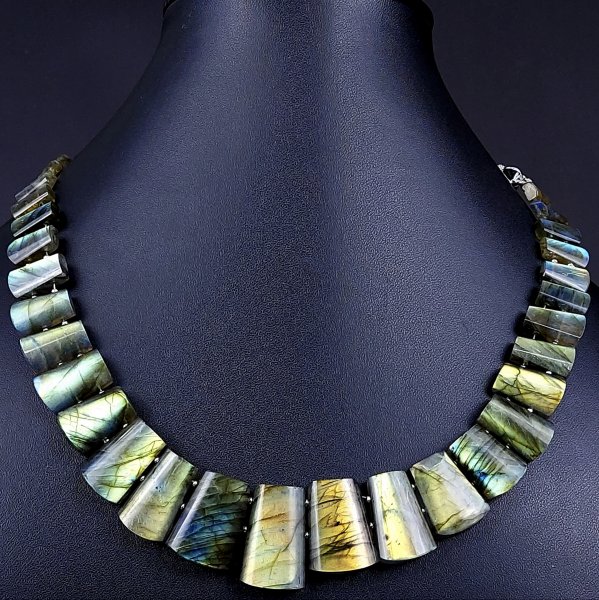 385Cts Natural Labradorite choker necklace,Labradorite Necklace Smooth Fancy Side Drill Layout,Labradorite semi-precious Gemstone Briolette Strand #G-1923