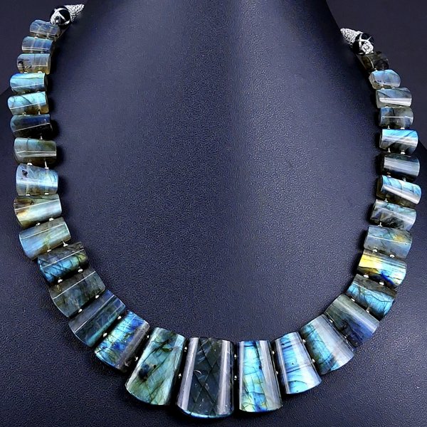 350Cts Natural Labradorite choker necklace,Labradorite Necklace Smooth Fancy Side Drill Layout,Labradorite semi-precious Gemstone Briolette Strand #G-1924